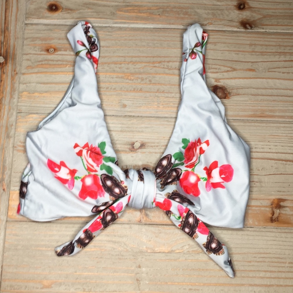 Pale Blue Floral Swim Top